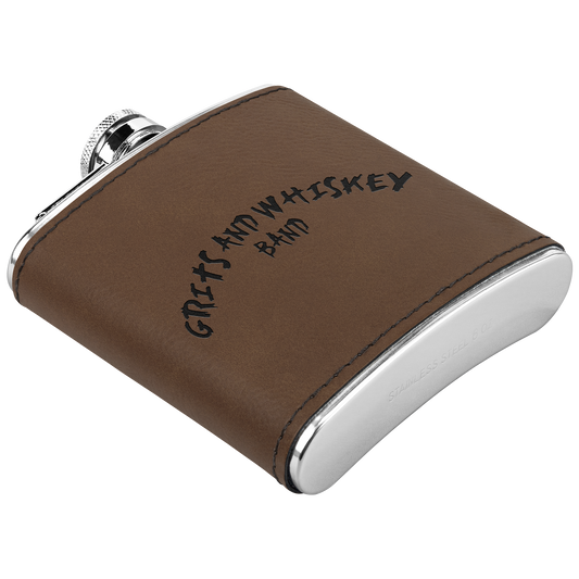 Grits_and_Whiskey_Band_Flask_Dk_Brown_Angle_Mockup.png